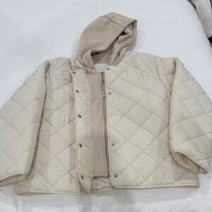 Zara Cream Puffer Kids Jacket with Tan Hoodie inside they one together
